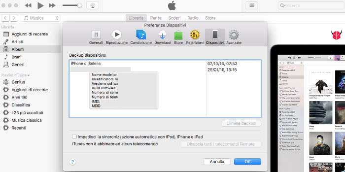 come trovare IMEI iPhone backup di iTunes