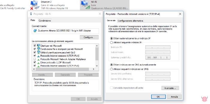 risolvere configurazione IP non valida WiFi Windows 10 DHCP