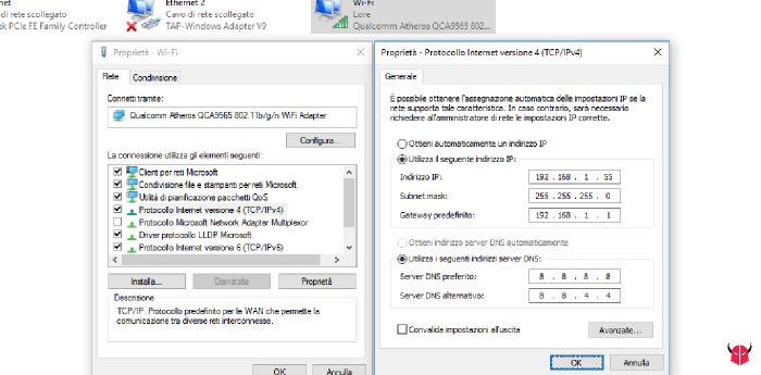 risolvere configurazione IP non valida WiFi Windows 10 IP statico