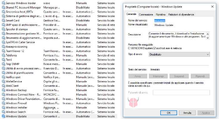 come bloccare aggiornamenti Windows 10 disattivazione servizio Windows Update