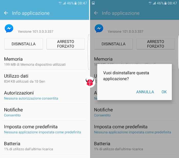 come disinstallare Facebook Messenger da Android rimuovere applicazione