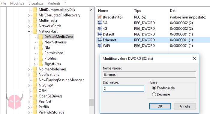 come impostare connessione a consumo Windows 10 Ethernet