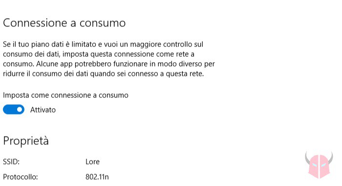 come impostare connessione a consumo Windows 10 WiFi