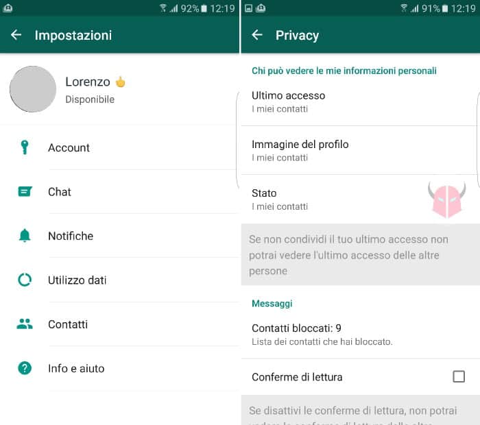 come togliere la spunta di lettura su WhatsApp con Android