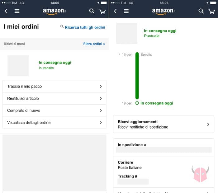 come tracciare pacco Amazon da smartphone e tablet