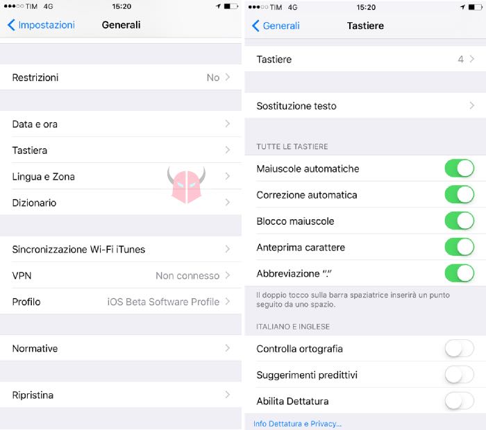 cosa fare se la tastiera di iPhone non funziona disattivazione di controllo ortografia e dettatura