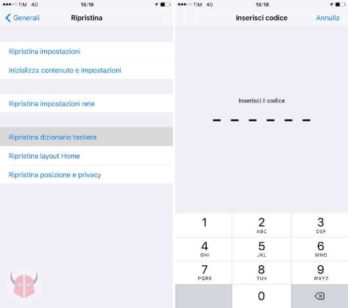 cosa fare se la tastiera di iPhone non funziona reset del dizionario tastiera