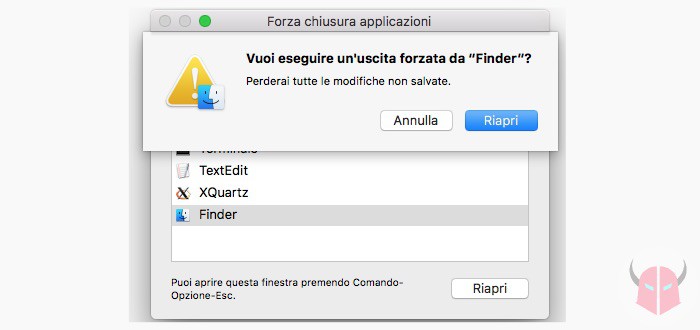 come chiudere Finder su Mac riapertura