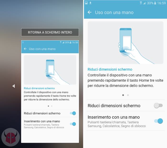 come disattivare overlay schermo Samsung uso con una mano