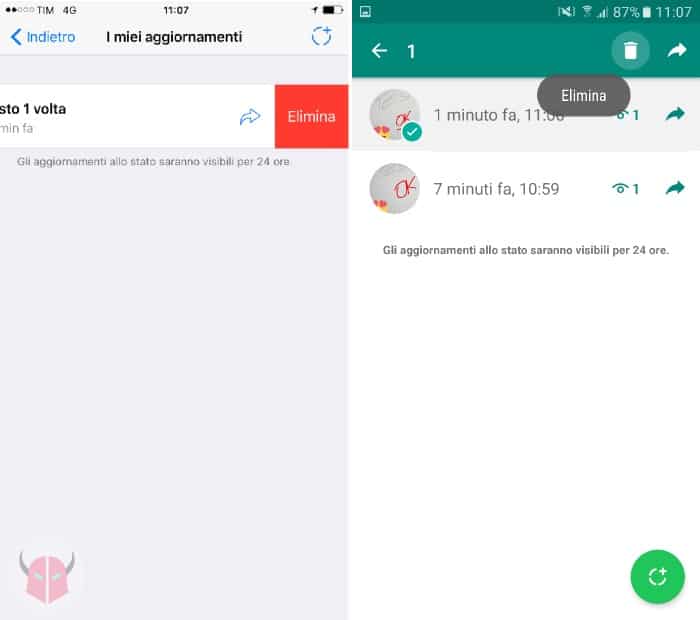 come funzionano le Storie su WhatsApp eliminare uno Stato iOS e Android