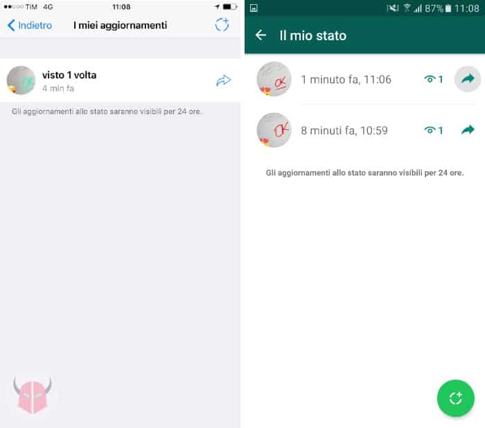 come funzionano le Storie su WhatsApp inoltrare uno Stato iOS e Android