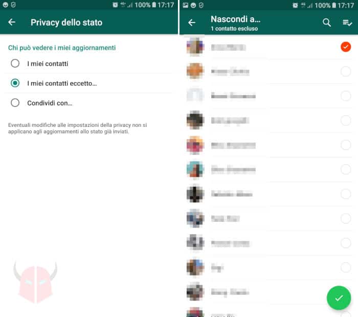 come nascondere Stati WhatsApp a una parte dei contatti