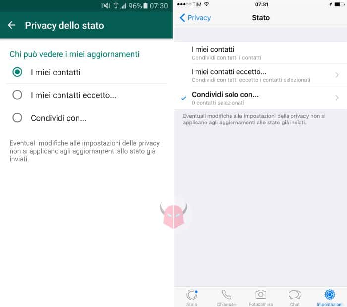 come nascondere Stati WhatsApp a tutti