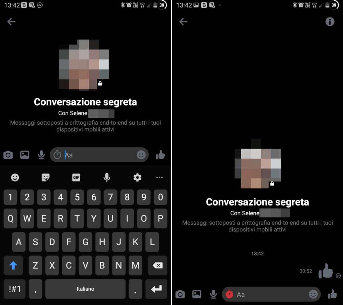 eliminare chat e messaggi da Facebook Messenger messaggio a tempo