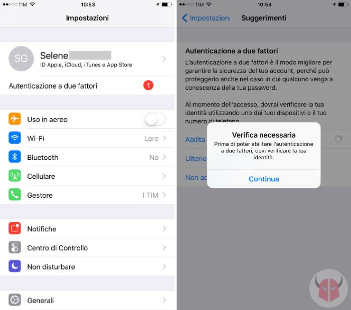 come attivare autenticazione a due fattori iPhone verifica identità