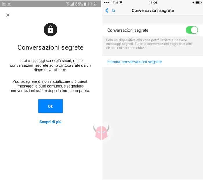 come iniziare conversazione segreta Messenger attivazione