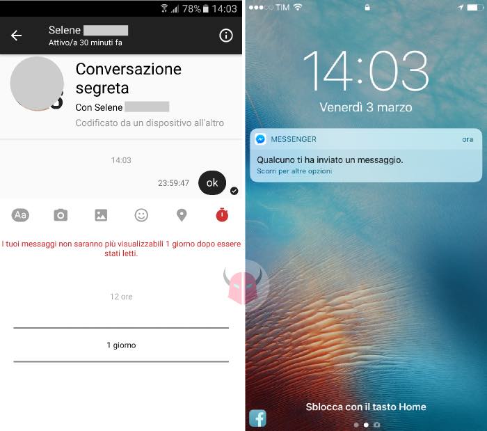 come iniziare conversazione segreta Messenger messaggi che si autodistruggono e notifiche