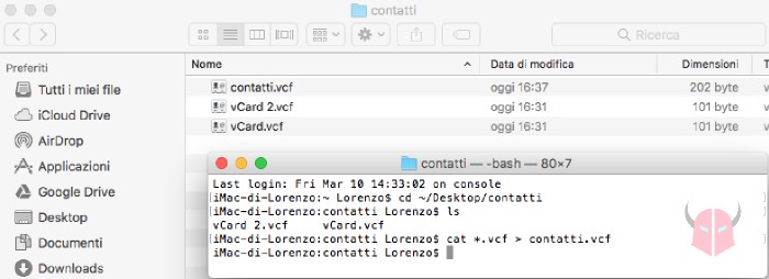 come unire contatti VCF in un unico file con macOS e Linux