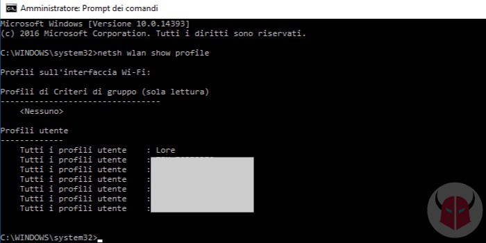 come vedere password WiFi salvate su Windows 10 profili WiFi cmd