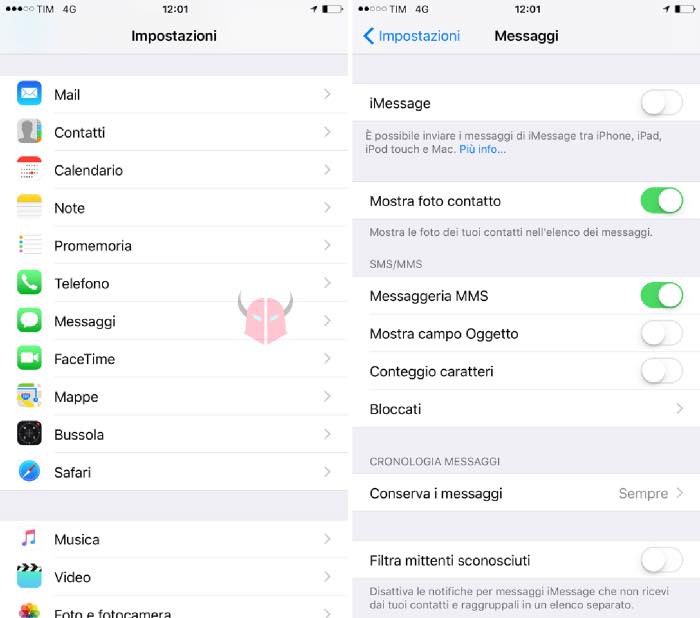 come disattivare iMessage su iPhone impostazioni iOS