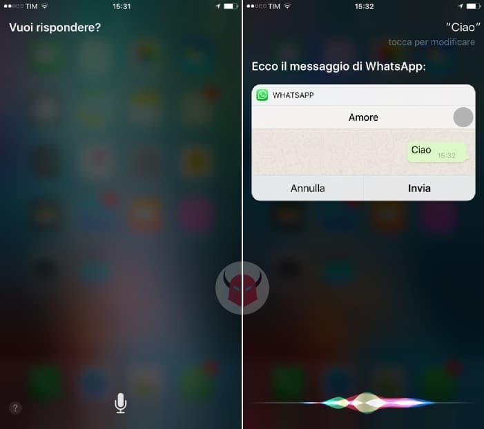 come inviare messaggi WhatsApp con Siri risposta