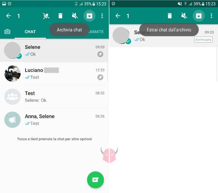 come non fissare chat WhatsApp con Android archiviazione