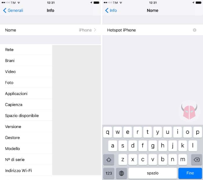 come cambiare nome Hotspot iPhone impostazioni iOS