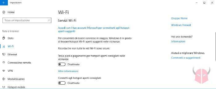 come dimenticare rete WiFi Windows 10 disattivazione WiFi Sense