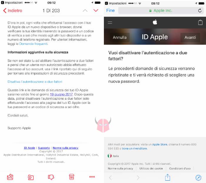 come disattivare autenticazione a due fattori ID Apple email