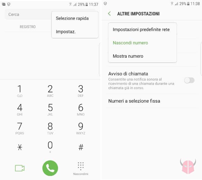 come nascondere numero su Samsung impostazioni chiamata Android