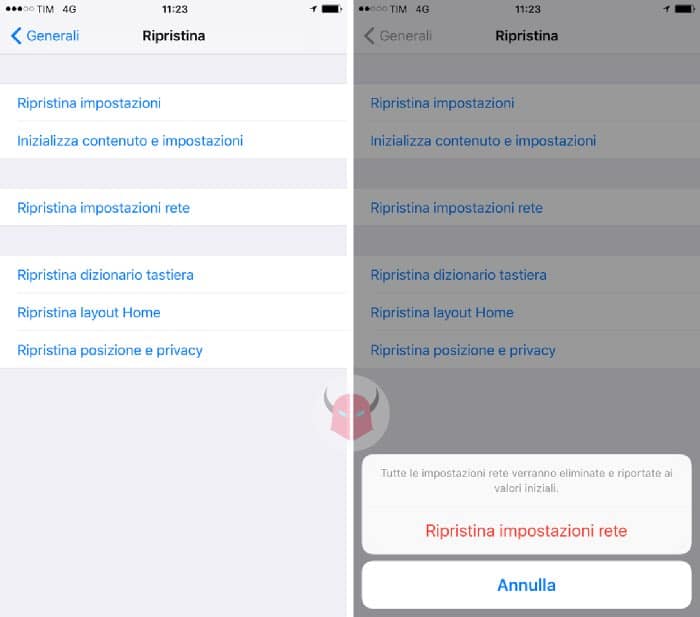 come ripristinare le impostazioni di rete su iPhone sezione Ripristina iOS