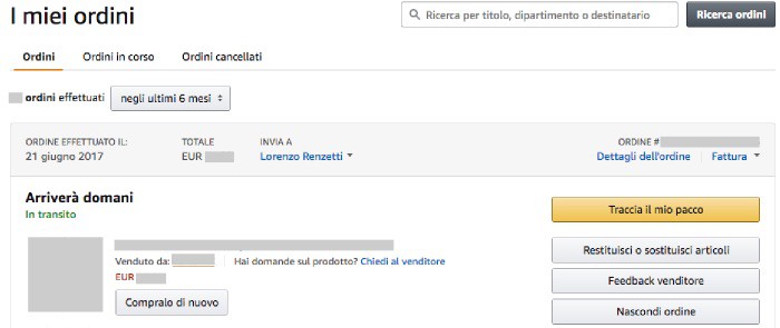 come vedere dove si trova un pacco Amazon informazioni venditore