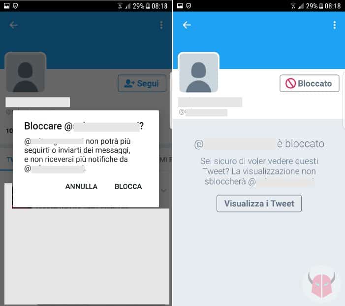 come bloccare un follower su Twitter con Android