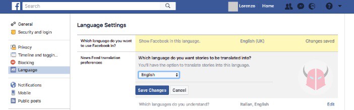 come cambiare lingua su Facebook Traduzioni e lingue conosciute