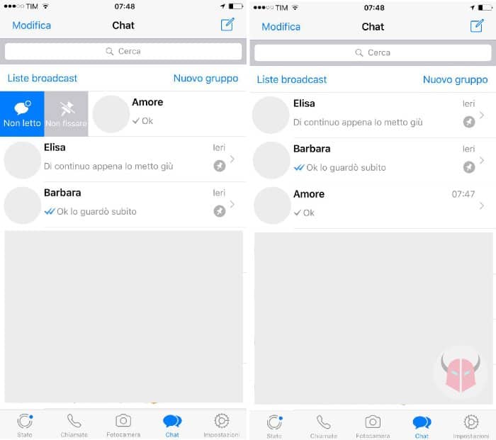 come fissare chat WhatsApp con iPhone opzione Non fissare