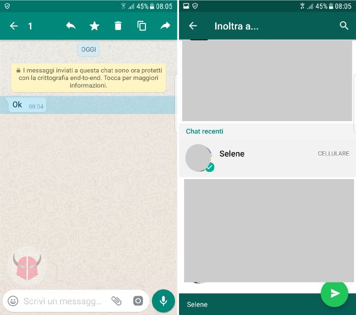 come girare un messaggio WhatsApp con Android