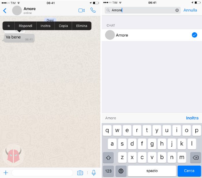 come girare un messaggio WhatsApp con iPhone