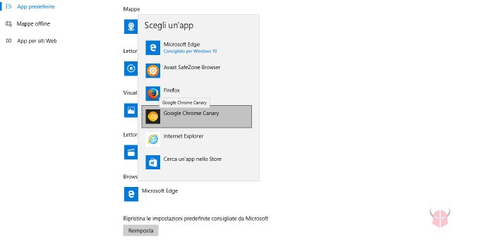 come impostare browser predefinito su Windows 10 cambio Browser Web