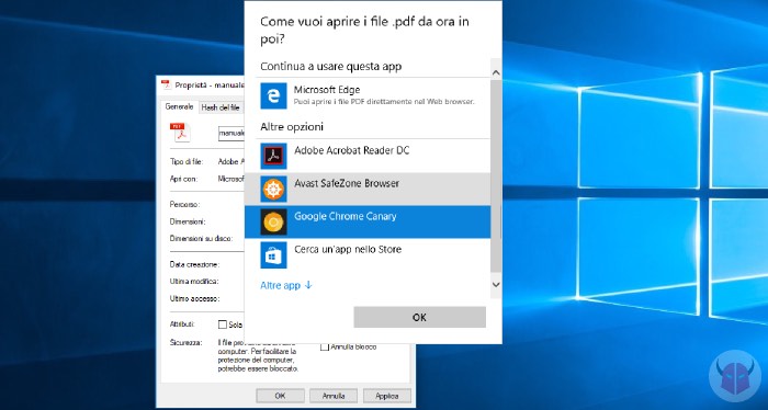 come impostare browser predefinito su Windows 10 cambio programma PDF