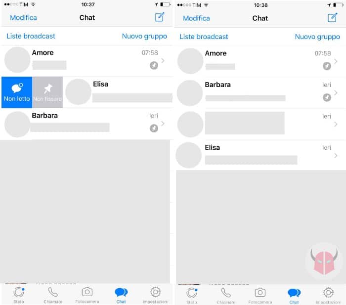 come non fissare chat WhatsApp con iPhone opzione Non fissare