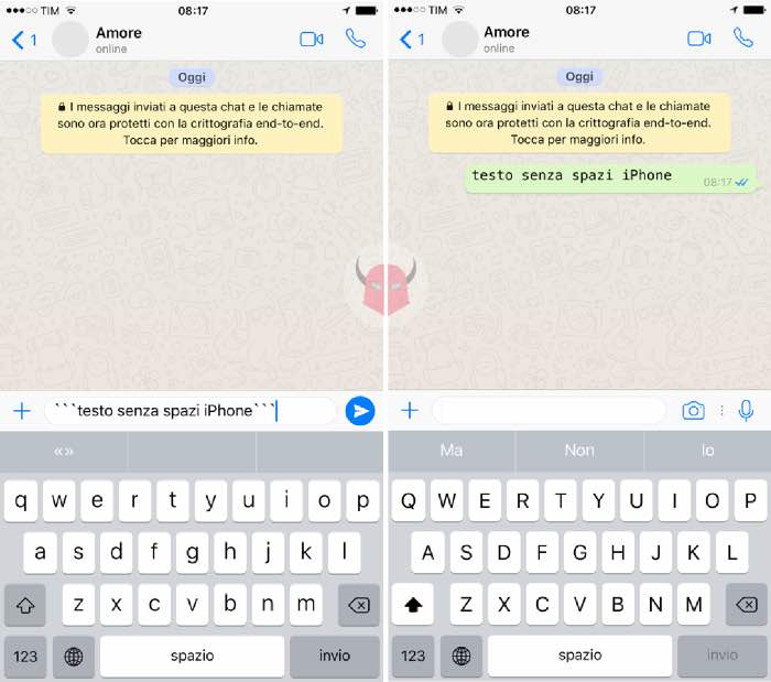 come scrivere in Monospace su WhatsApp con iPhone