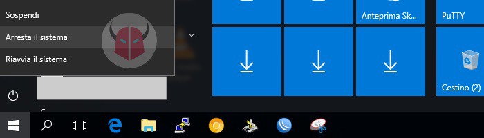 come spegnere PC Windows 10 menu Start