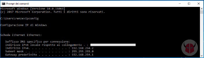come trovare indirizzo IP router Windows