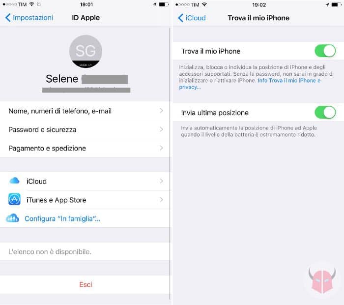 come attivare Trova il mio iPhone impostazioni iOS