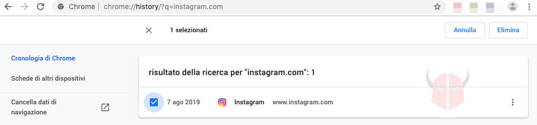 come cancellare cronologia Instagram browser eliminazione