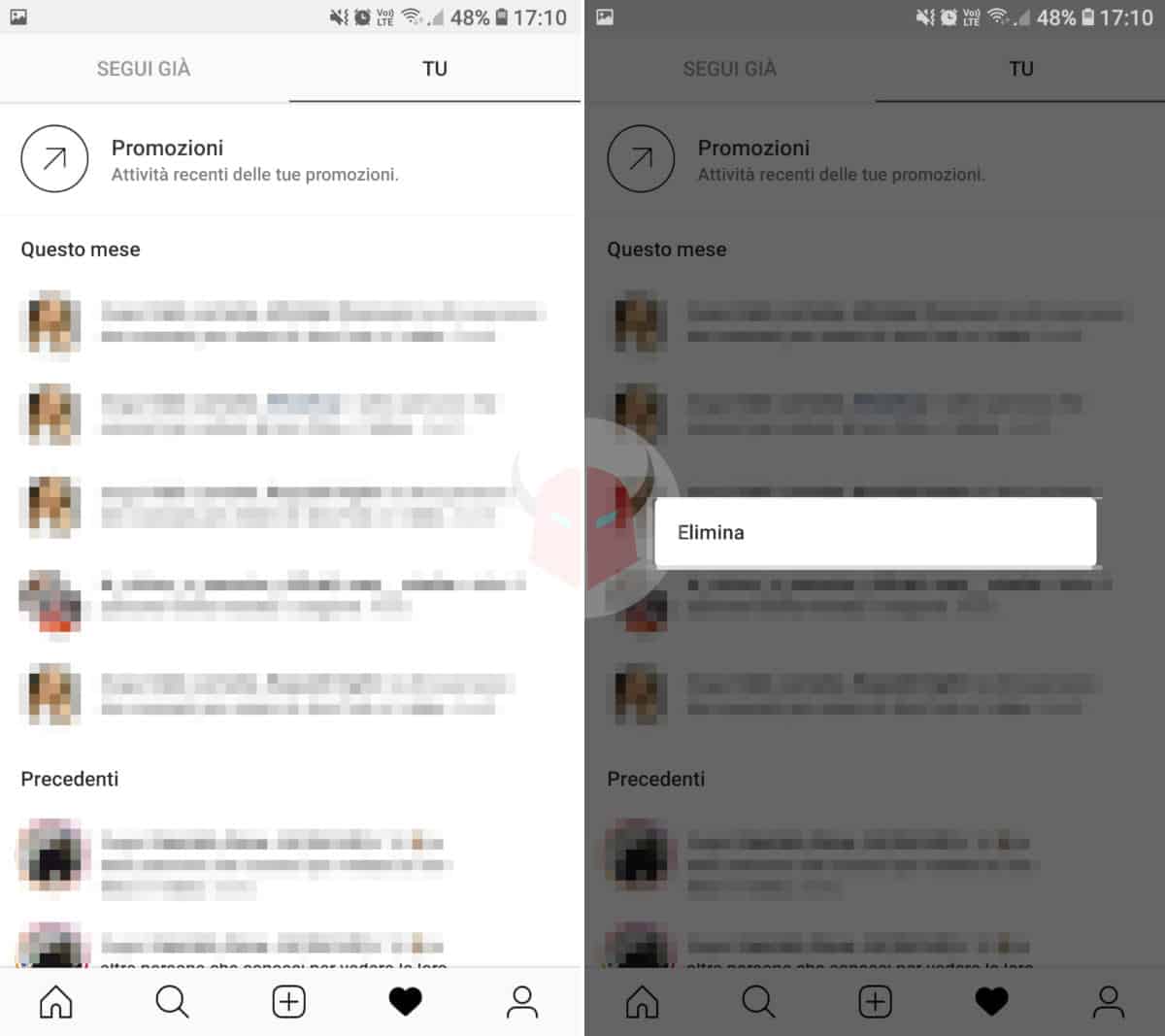 come cancellare cronologia Instagram notifiche