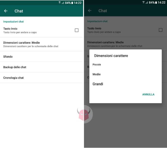 come ingrandire caratteri WhatsApp su Android