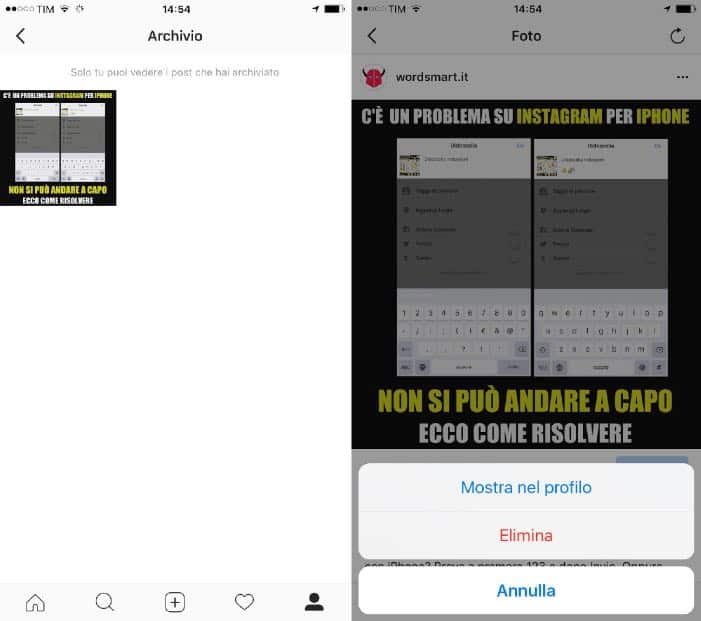 come recuperare post archiviati Instagram ripristino nel profilo iPhone