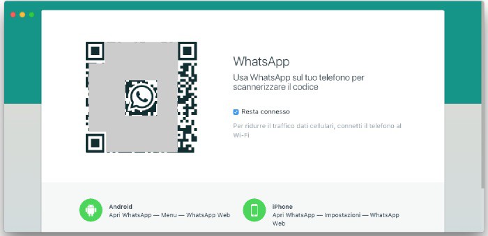 come scannerizzare codice WhatsApp accesso WhatsApp Web