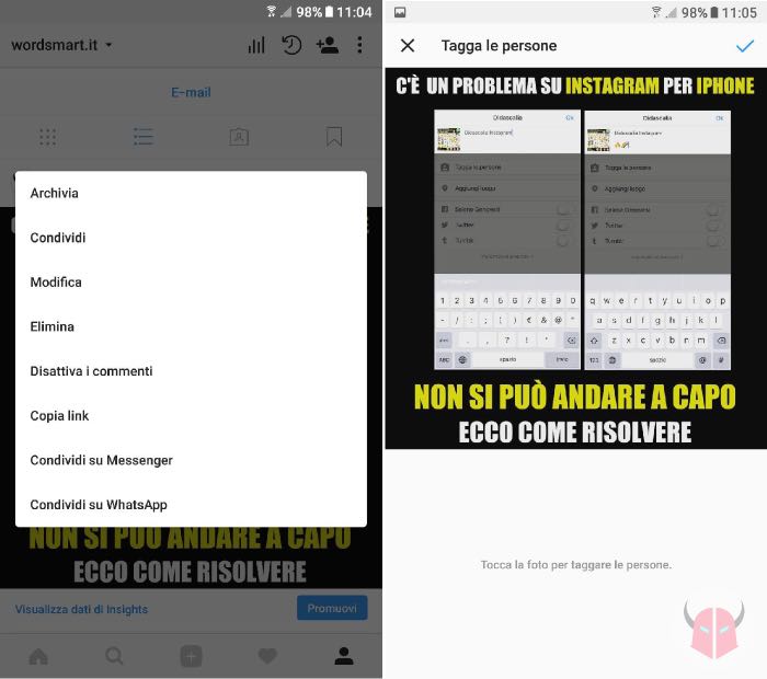 come taggare foto su Instagram foto già postata